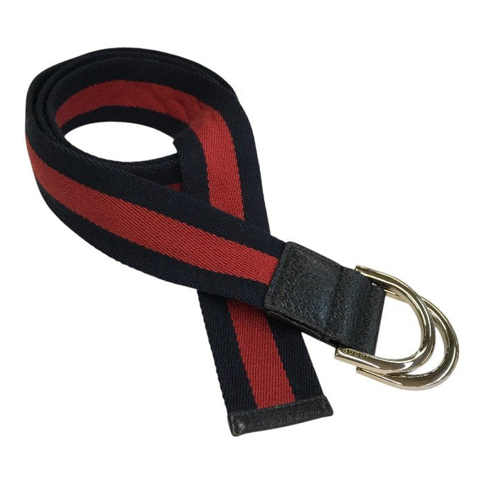 GUCCI グッチ ダブルリング ベルト ユニセックス キャンバス/レザー シェリーライン ストライプ ネイビー/レッド 113cm 146435 中古 T1