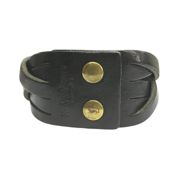 YVES SAINT LAURENT イヴサンローラン ブレスレット メンズ レザー 編み込み バングル スナップボタン ブラック 中古 T1