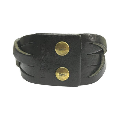 YVES SAINT LAURENT イヴサンローラン ブレスレット メンズ レザー 編み込み バングル スナップボタン ブラック 中古 T1