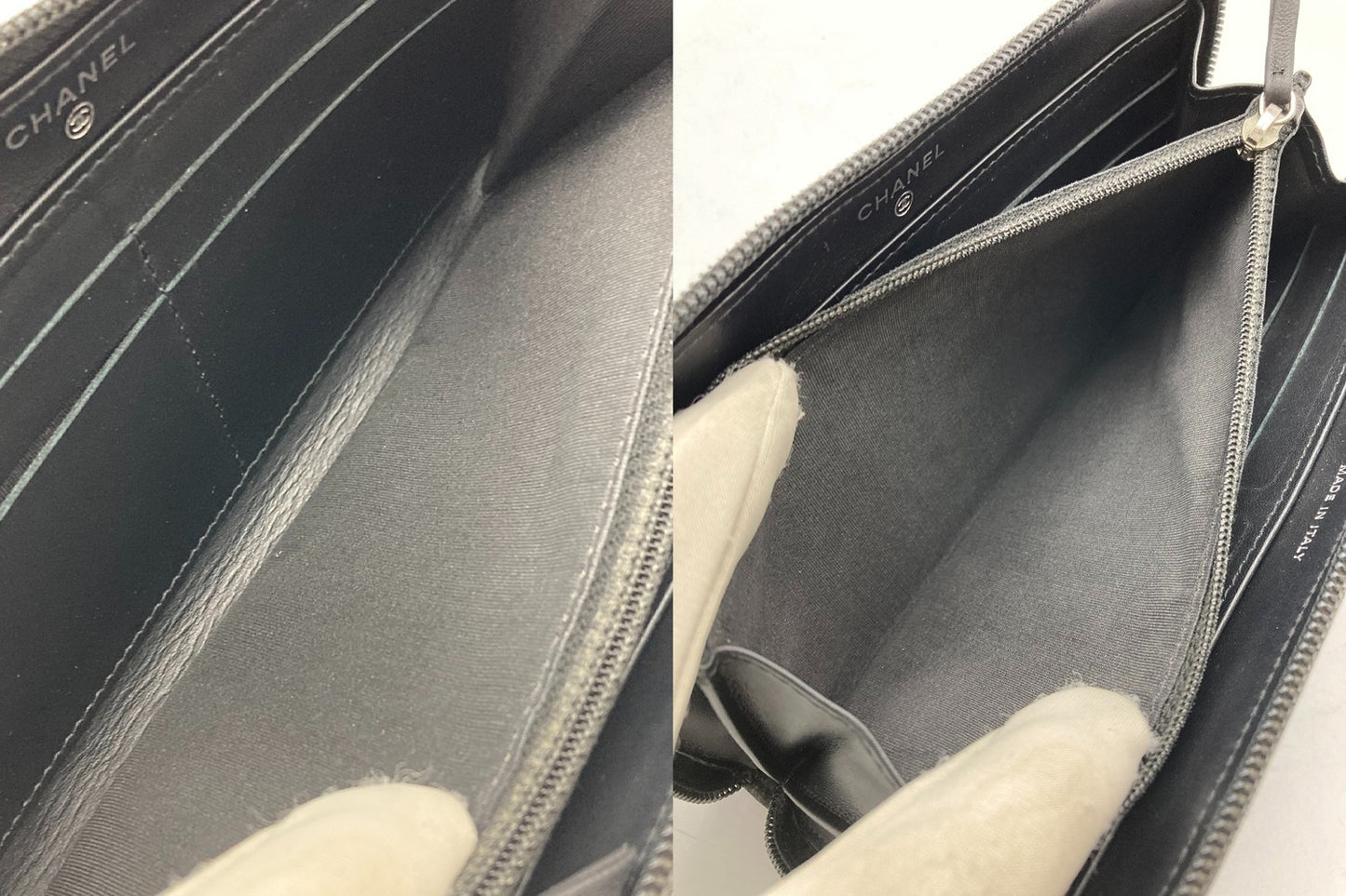 CHANEL シャネル キャビアスキン ラウンドファスナー長財布 ブラック 中古 D4