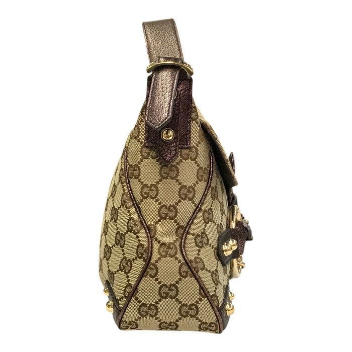 GUCCI グッチ GGキャンバス ショルダーバッグ レディース ホースビット フラップ ベージュ/ブラウン 131474 中古 T1