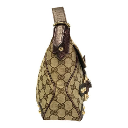GUCCI グッチ GGキャンバス ショルダーバッグ レディース ホースビット フラップ ベージュ/ブラウン 131474 中古 T1