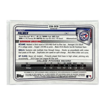 TOPPS MLBカード BOWMAN CHROME 1ST TRENT PALMER TORONTO BLUE JAYS /499 #CDA-DCR 中古 IT1