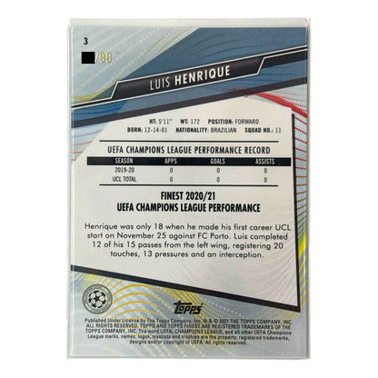 TOPPS サッカーカード FINEST LUIS HENRIQUE OLYMPIQUE DE MARSEILLE /99 #3 中古 IT1