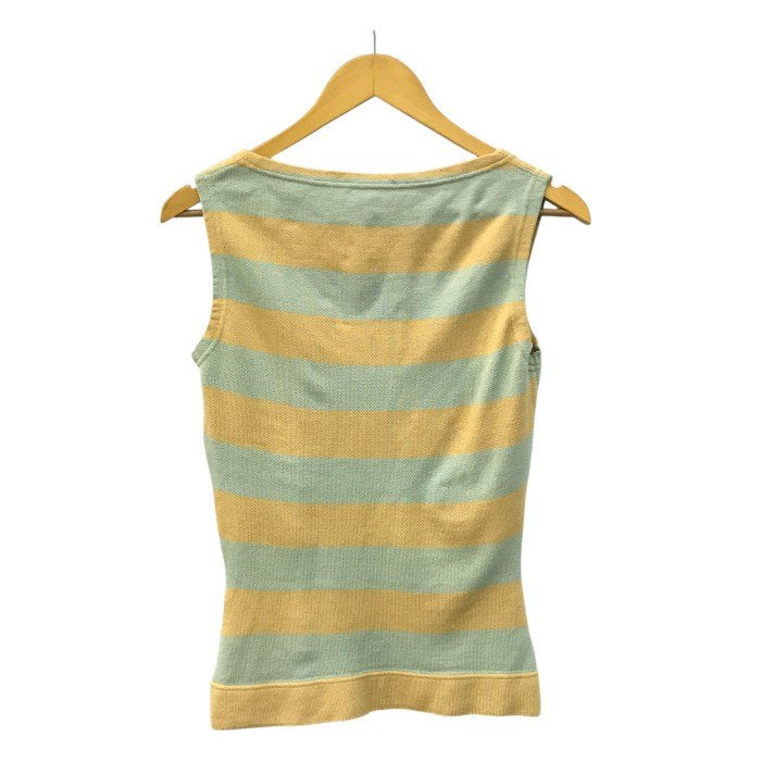 LOUIS VUITTON ルイヴィトン タンクトップ レディース カシミヤ/コットン 綿 ボーダー ニット グリーン/オレンジ Mサイズ 中古 T1