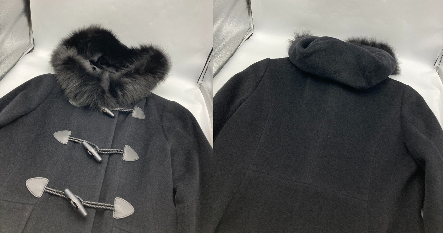 Harrods ハロッズ アンゴラ混 フォックスファー ダッフルコート 15505061 サイズ1 ブラック 中古 D4