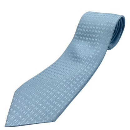 HERMES エルメス ネクタイ H030189T 61 ジャガード ファソネ H シルク100% ブルーシェル 30106 メンズ ビジネス 総柄 おしゃれ ブランド 水色 中古 W４