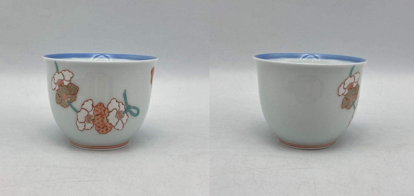 深川製磁 紅白花結び 急須茶器 中古 D4