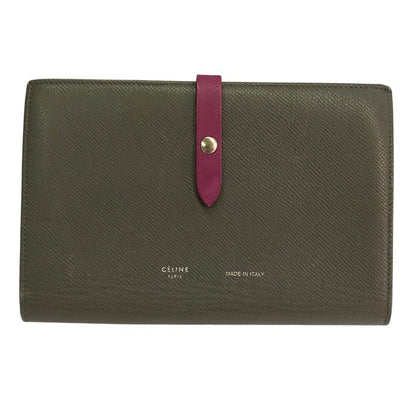 CELINE セリーヌ ラージストラップ マルチファンクション 長財布 レディース 二つ折り レザー バイカラー スナップ調節可 グレー/ピンク 中古 T1