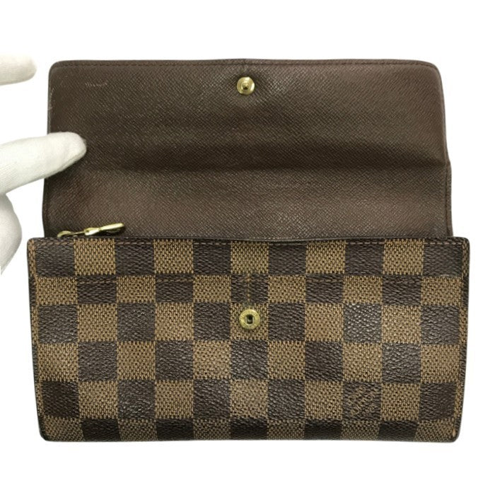 LOUIS VUITTON ルイヴィトン ダミエ ポシェット ポルト モネ クレディ 長財布 二つ折り カード2枚 ブラウン N61725 中古 T1