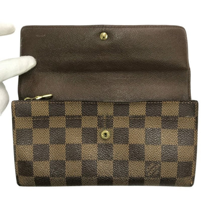LOUIS VUITTON ルイヴィトン ダミエ ポシェット ポルト モネ クレディ 長財布 二つ折り カード2枚 ブラウン N61725 中古 T1