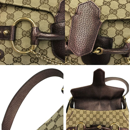 GUCCI グッチ GGキャンバス ショルダーバッグ レディース ホースビット フラップ ベージュ/ブラウン 131474 中古 T1
