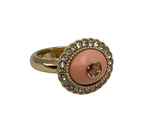 GUCCI グッチ インターロッキングG ラインストーン リング サイズXS レディース 中古 D4