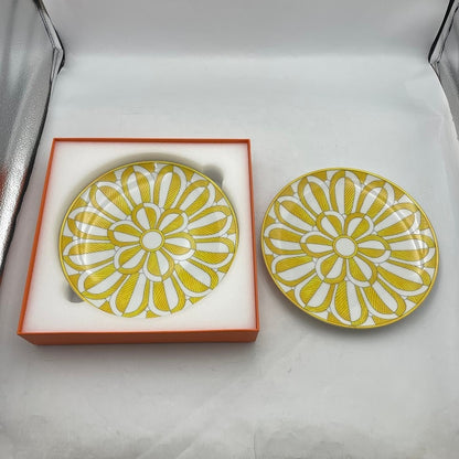 エルメス ソレイユ ドゥ エルメス デザートプレート No.2 ペア 046107P  皿 21cm ケーキ 幾何学模様 中古 R4