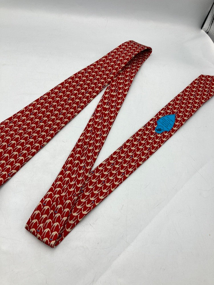 HUNTING WORLD ハンティングワールド キリン柄 ネクタイ シルク100％ 中古 D4