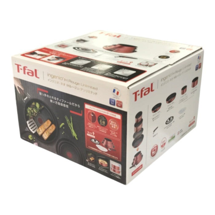 T-fal ティファール インジニオ・ネオ IHルージュ・アンリミテッド 鍋/フライパン 9点セット IH/ガス火対応 取っ手のとれる コンパクト収納 L38392 中古 T1