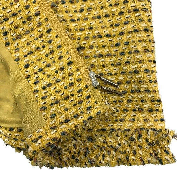 Rene ルネ TISSUE ロングコート レディース 冬 ツイード ノーカラー ダブルジッパー イエロー系 34サイズ 6943240 中古 T1