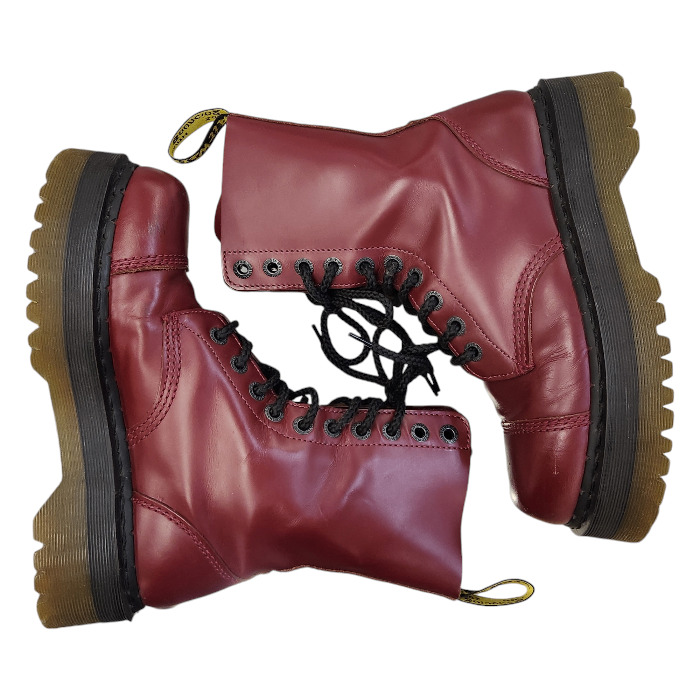 Dr.Martens ドクターマーチン Crazy Bomb ブーツ レディース レザー 10ホール ダブルソール 厚底 レースアップ チェリーレッド UK6(25cm) 中古 T1