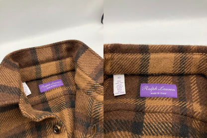 RALPH LAUREN ラルフローレン パープルレーベル キャメルヘア チェックシャツ サイズXS メンズ 中古 D4
