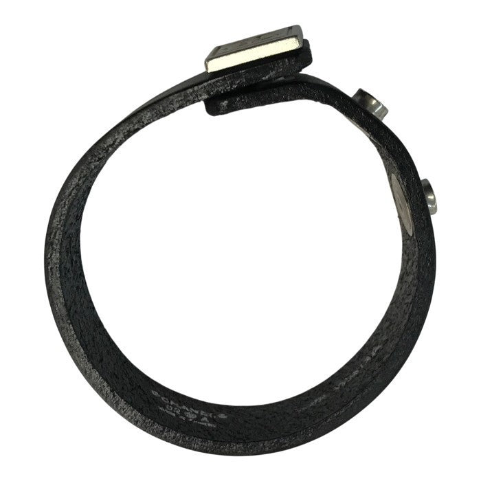 CHANEL シャネル バングル レディース レザー ブレスレット ココマーク ホック留め 長さ調節可 シルバー金具 ブラック 中古 T1