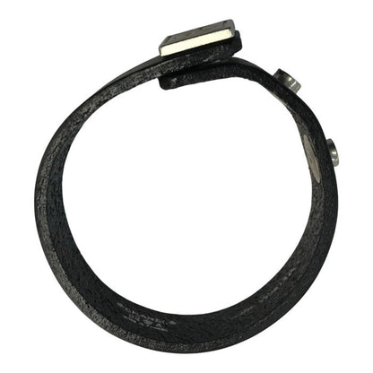 CHANEL シャネル バングル レディース レザー ブレスレット ココマーク ホック留め 長さ調節可 シルバー金具 ブラック 中古 T1