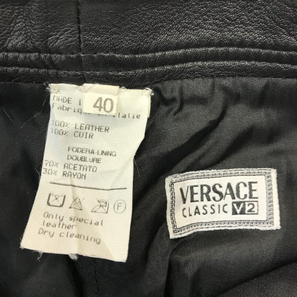 VERSACE ヴェルサーチ CLASSIC V2 レザーパンツ レディース 細身 ストレート ジップフライ ブラック 40サイズ 中古 T1