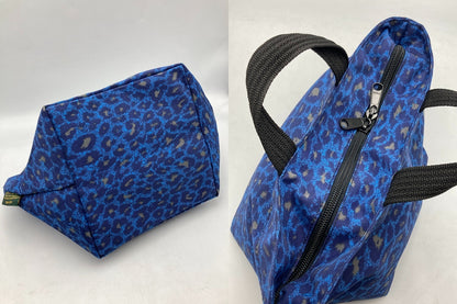 Herve chapelier エルベシャプリエ ナイロン 舟型 トートS ヒョウ柄 パンサー ブルー 中古 D4