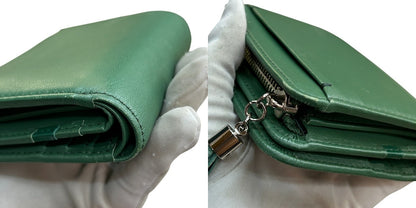 土屋鞄 TSUCHIYA KABAN フリンジ スモールウォレット スムースラムスキン グリーン 二つ折り財布 コンパクト レディース 羊革 財布 中古 W４