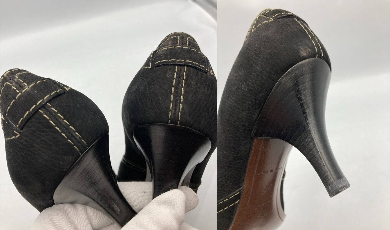 LOUIS VUITTON ルイヴィトン スエード パンプス サイズ37 ブラック 中古 D4