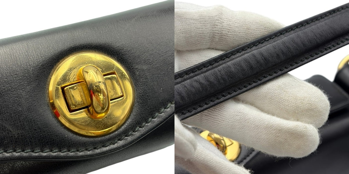 GUCCI グッチ ショルダーバッグ レディース ターンロック オールド レザー ブラック 鞄 肩掛け ブランド ヴィンテージ 中古 W４