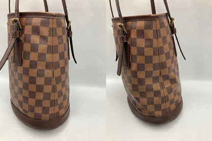 LOUIS VUITTON ルイヴィトン ダミエ エベヌ マレ バケツ型 ショルダー トートバッグ ポーチ付 N42240 中古 D4