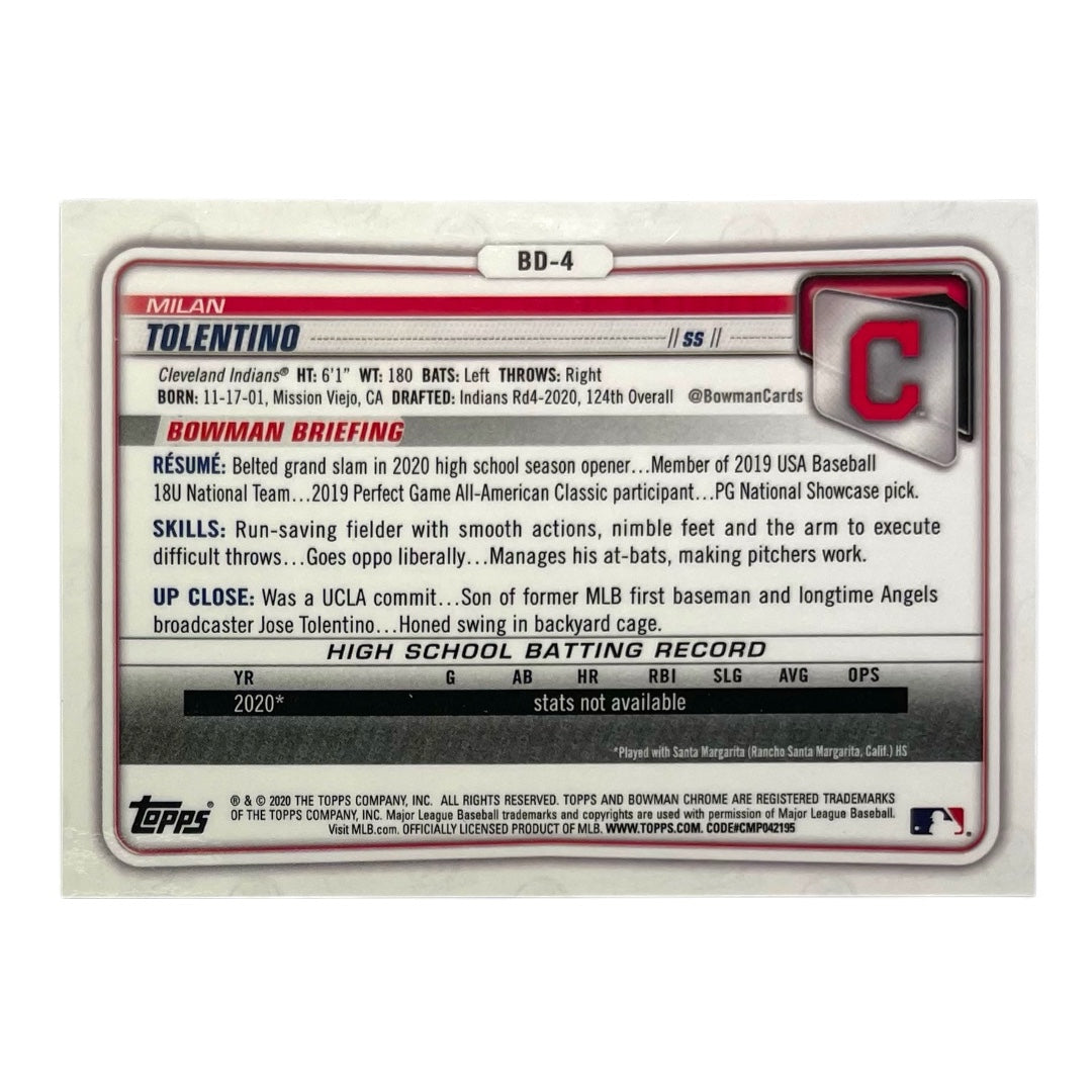 TOPPS MLBカード BOWMAN CHROME 1ST MILAN TOLENTINO CLEVELAND INDIANS /250 #BD-4 中古 IT2