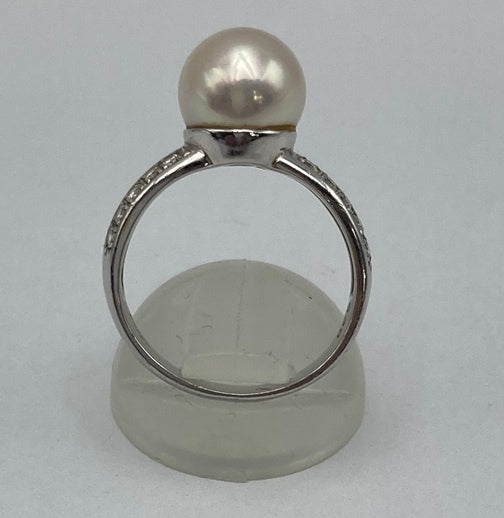 Pt900 パール9.0mm ダイヤ0.30ct リング 11号 中古 D4