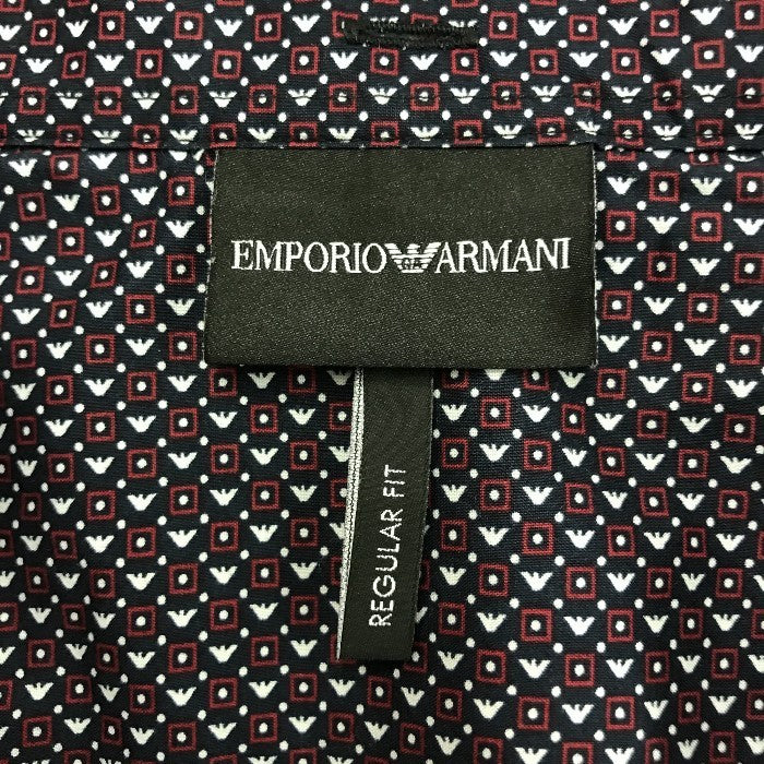 EMPORIO ARMANI エンポリオアルマーニ ドレスシャツ メンズ 夏 半袖 コットン 総柄 ロゴ ネイビー/レッド 6H1C09 XS カジュアル アルマーニ 中古 KW1