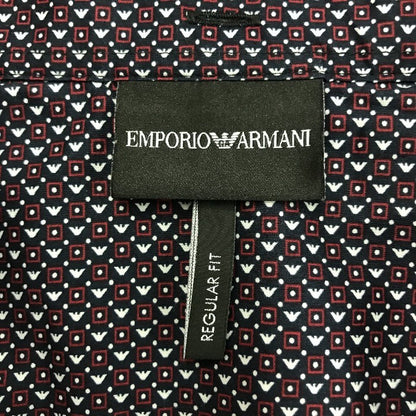 EMPORIO ARMANI エンポリオアルマーニ ドレスシャツ メンズ 夏 半袖 コットン 総柄 ロゴ ネイビー/レッド 6H1C09 XS カジュアル アルマーニ 中古 KW1