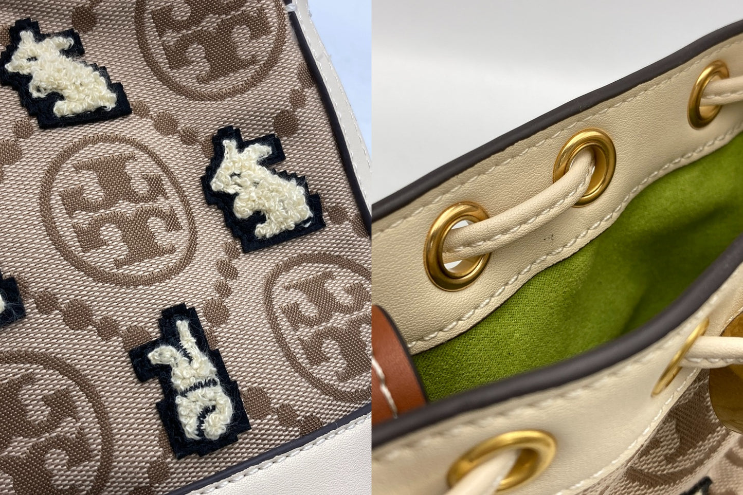 TORY BURCH トリーバーチ Tモノグラム ジャガード ベルバッグ/バケットバッグ 2023年限定 ラビット 中古 D4