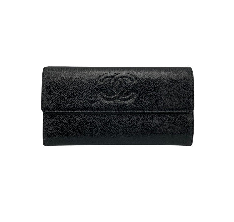 CHANEL シャネル キャビアスキン ココマーク 長財布 ブラック 中古 D4