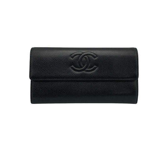 CHANEL シャネル キャビアスキン ココマーク 長財布 ブラック 中古 D4