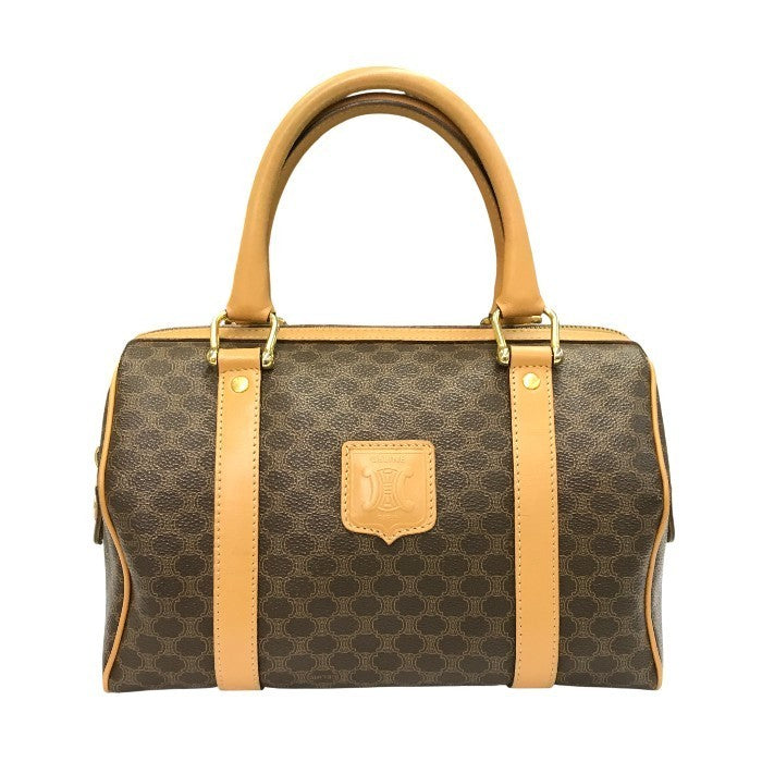 CELINE セリーヌ ボストンバッグ レディース マカダム柄 PVC ハンドバッグ ブラウン 中古 T1