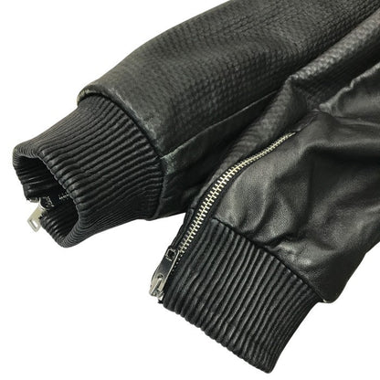 DIESEL ディーゼル レザーパーカー メンズ シープスキン 羊革 フルジップ ジャケット エンボス加工 フード ブラック Mサイズ 中古 T1