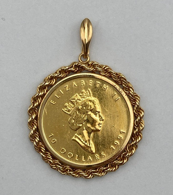 K24/18 純金コイン 1/4オンス メイプルリーフ エリザベス2世 ペンダントトップ 中古 D4