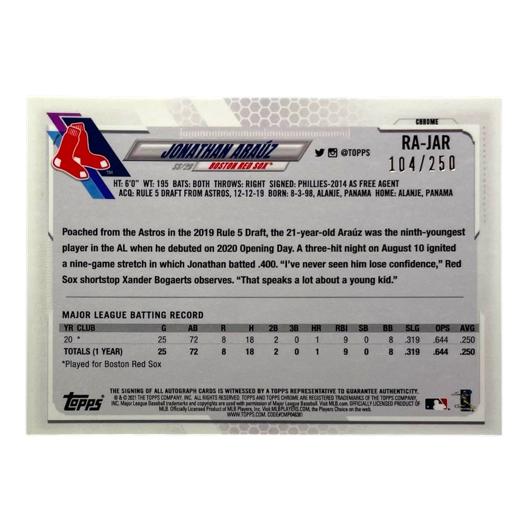 TOPPS MLBカード CHROME JONATHAN ARAUZ BOSTON RED SOX /250 #RA-JAR 中古 IT2