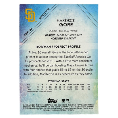 TOPPS MLBカード BOWMAN STERLING MACKENZIE GORE SAN DIEGO PADRES /199 #BSP-10 中古 IT2