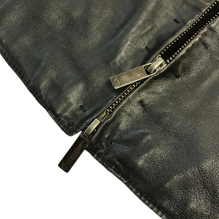 EMPORIO ARMANI エンポリオアルマーニ レザージャケット メンズ ラムレザー フルジップ フード 異素材 切り替え ブラック 48サイズ P1R10P P1P17 中古 T1