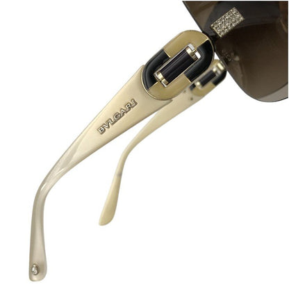 BVLGARI ブルガリ サングラス レディース リムレス フチなし ラインストーン ブラウン/アイボリー 6054B 325-13 中古 T1