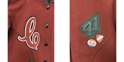 COACH コーチ スタジャン レディース ウール/レザー オーバーサイズ ブルゾン レッド Sサイズ 35104 アウター 秋 冬 中古 W1