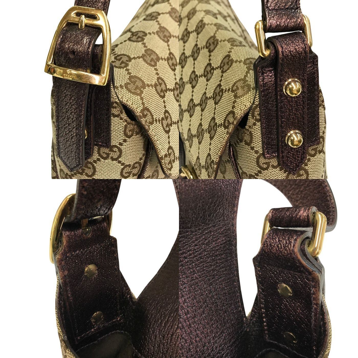 GUCCI グッチ GGキャンバス ショルダーバッグ レディース ホースビット フラップ ベージュ/ブラウン 131474 中古 T1