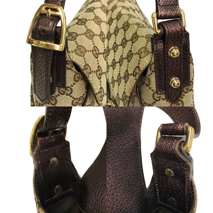 GUCCI グッチ GGキャンバス ショルダーバッグ レディース ホースビット フラップ ベージュ/ブラウン 131474 中古 T1