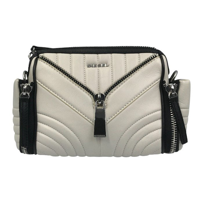 DIESEL ディーゼル LE-ZIPPER ショルダーバッグ レディース クラッチ レザー チェーン 斜め掛け 2way ジップ モノトーン ホワイト/ブラック 中古 T1