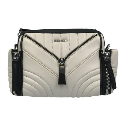 DIESEL ディーゼル LE-ZIPPER ショルダーバッグ レディース クラッチ レザー チェーン 斜め掛け 2way ジップ モノトーン ホワイト/ブラック 中古 T1